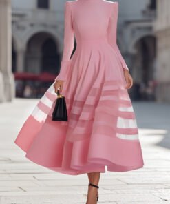 Elegant Sheer Panel Flared Midi Dress