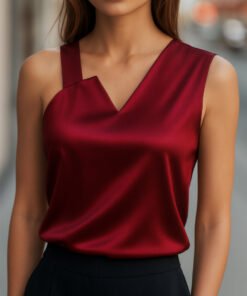 Sleek Asymmetrical Neck Satin Blouse