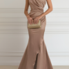Champagne Satin One-Shoulder Gown