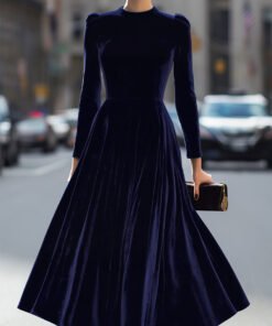Luxurious   Velvet Long-Sleeve Midi Dress