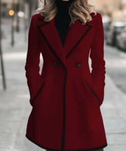 Chic Double-Breasted White Coat with Black Trim