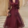 Elegant Wrap Midi Dress With Sheer Sleeves