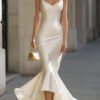 Ivory Satin Spaghetti Strap Mermaid Gown