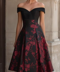 Off-Shoulder Floral Print A-Line Midi Dress