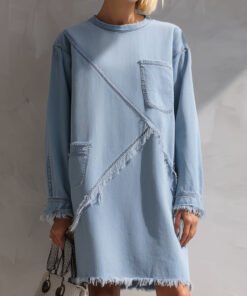 Light Blue Raw-Edge Denim Mini Dress