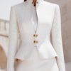 Sculpted Stand Collar Blazer With Gold Buttons