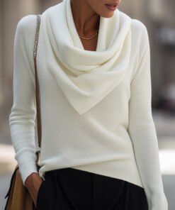 Draped Cowl Neck Long-Sleeve Top