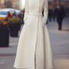 Regal White Military-Inspired Wool Coat