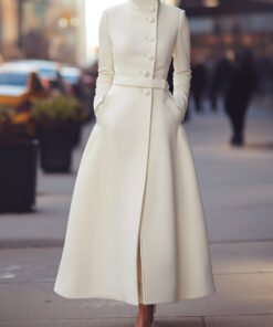 Regal White Military-Inspired Wool Coat
