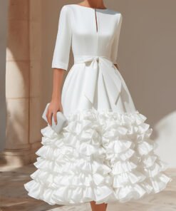 Ruffled-Hem Belted Elegant Midi Dress