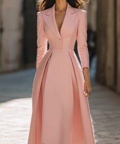 Pleated Blazer-Style Structured Midi Dress