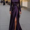 Satin Asymmetric Draped Evening Gown