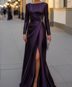 Satin Asymmetric Draped Evening Gown