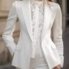 Elegant White Lace-Backed Blazer with Structured Silhouette